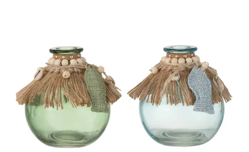 2 ks skleněných lahviček s mořskou tématikou - 9*9*10,5 cm J-Line by Jolipa