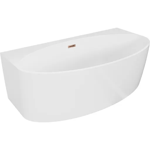 MEXEN/S Bruna volně stojící vana nástěnná 150 x 82, bílá lesk, sifon a přepad růžové zlato 52731508200-60