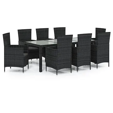 9dílný zahradní jídelní set s poduškami polyratan černý, 3094870 (3094870)