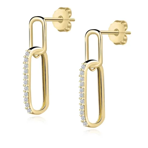 Náušnice ze žlutého zlata 585 - podlouhlé články řetízku, kubické zirkony