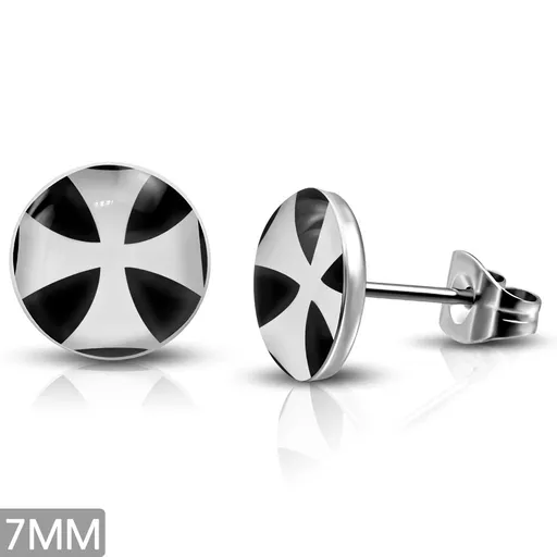 Ocelové puzetové náušnice s Maltézským křížem