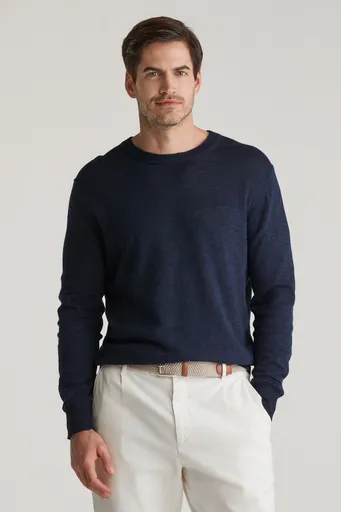 SVETR GANT LINEN BLEND C-NECK EVENING BLUE