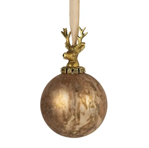 Hnědá antik skleněná vánoční koule s jelenem Deer - Ø 12*19 cm Mars & More