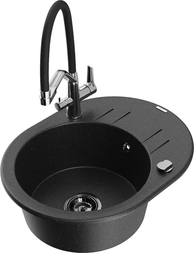 MEXEN/S Kevin granitový dřez 1-miska včetně baterie Duo, černá/stříbrná metalik 6517-73-671701-07-B