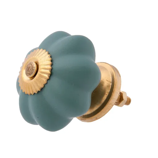 Keramická úchytka Květina v matně zelené – Ø 4*4 cm Clayre & Eef