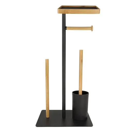 OLSEN SPA WC štětka + držák papíru, kov (černá barva), bambus KD02071795