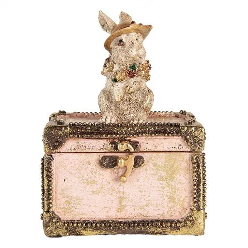 Dekorace králík na truhle se zlatým třpytem - 12*8*16 cm Clayre & Eef