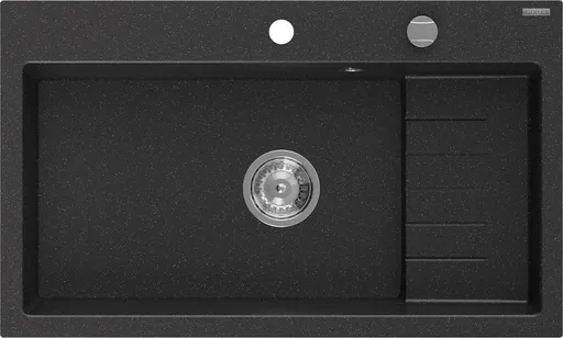 MEXEN Omar granitový dřez 800 x 480 mm, černá/stříbrná metalik, sifon chrom 6520801005-73