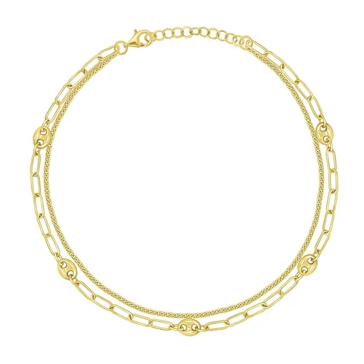 Brilio Silver Dvojitý pozlacený náramek na nohu se zirkony ANK105Y