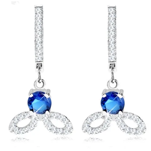 Náušnice ze stříbra 925, kulatý tmavě modrý zirkon, blýskavé obrysy zrnek