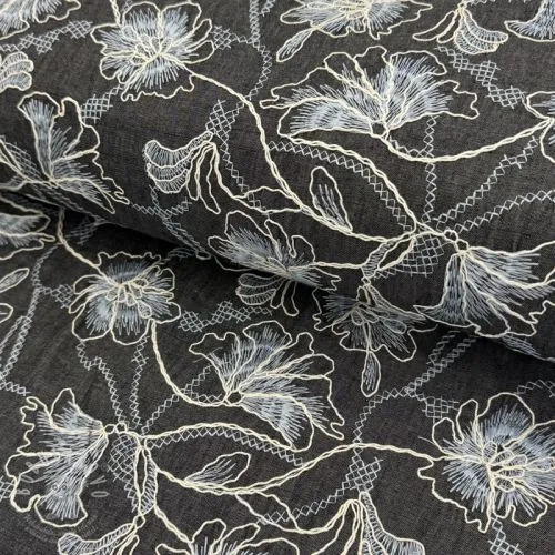 Bavlněná látka JEANS EMBROIDERY Lisa design C