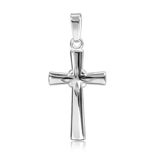 Stříbrný přívěsek 925 - lesklý kříž, gravírované paprsky
