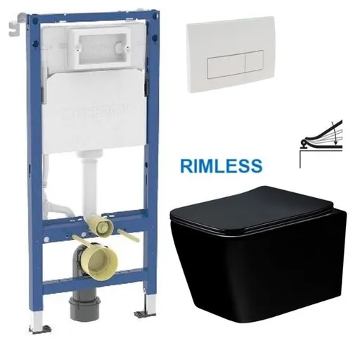 GEBERIT DuofixBasic s bílým tlačítkem DELTA51 + WC MEXEN TEO ČERNÁ Rimless + SEDÁTKO 458.103.00.2 51BI ME02