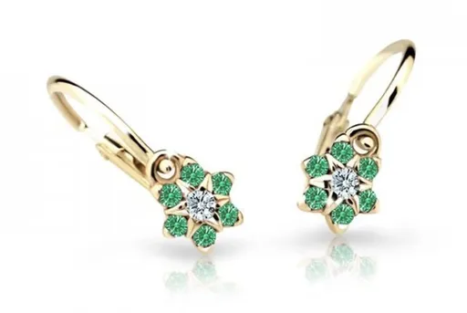 Cutie Jewellery Půvabné dětské náušnice ze žlutého zlata C2152-10-X-1 zelená