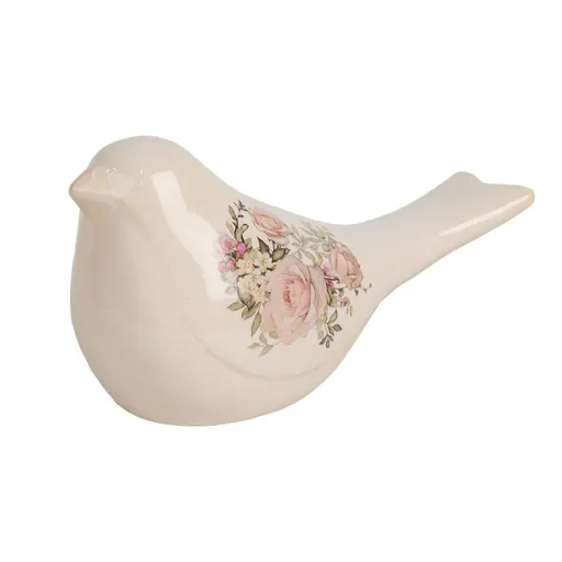 Béžová keramická dekorace ptáček s růžemi Rosien L - 25*10*13 cm Clayre & Eef