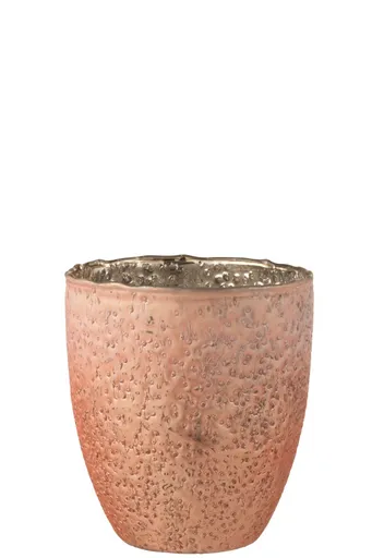 Skleněný svícen lososové barvy na čajovou svíčku - 14,5*14,5*15,5 cm J-Line by Jolipa