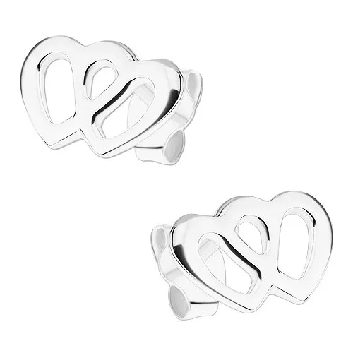 Náušnice ze stříbra 925, dva propojené obrysy srdcí, puzetky