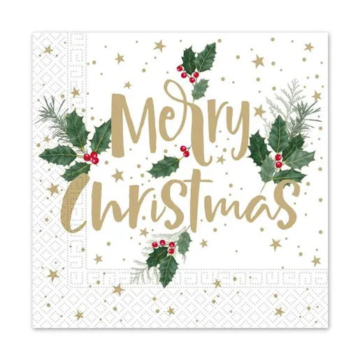 PROCOS Vánoční papírové ubrousky 33x33cm 3vrstvé merry christmas 20ks