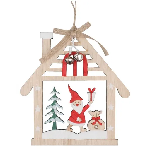 Domek s červeným Santou na zavěšení 13 x 14,5 cm