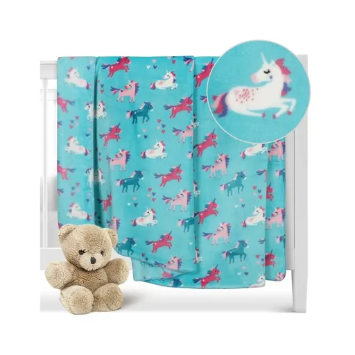 Bellatex Dětská přikrývka Ella Jednorožec tyrkysová, 100 x 150 cm
