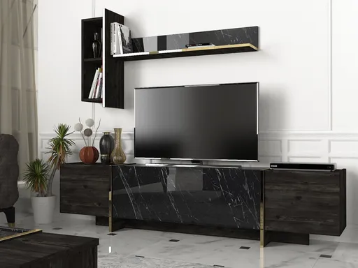 TV stěna / Sestava pod TV Veyron - Black, Gold