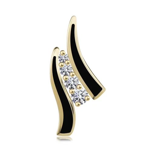 Přívěsek ve žlutém 14K zlatě - dvě černé vlnky, linie čirých zirkonků