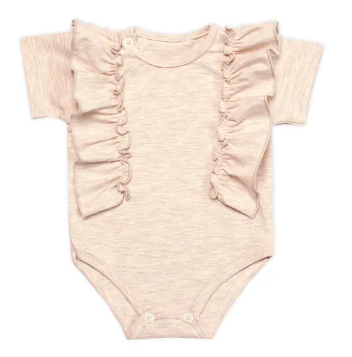 Mrofi Body kr. rukáv s volánkem, bavlna, zapínání vzadu, Emily , béžový melírek