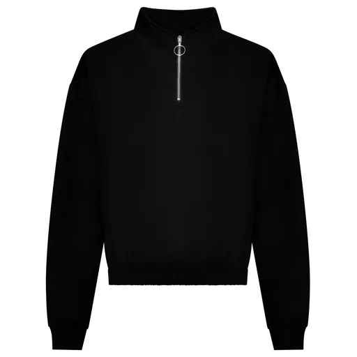 Just Hoods Dámská crop top mikina s krátkým zipem - Černá | XS