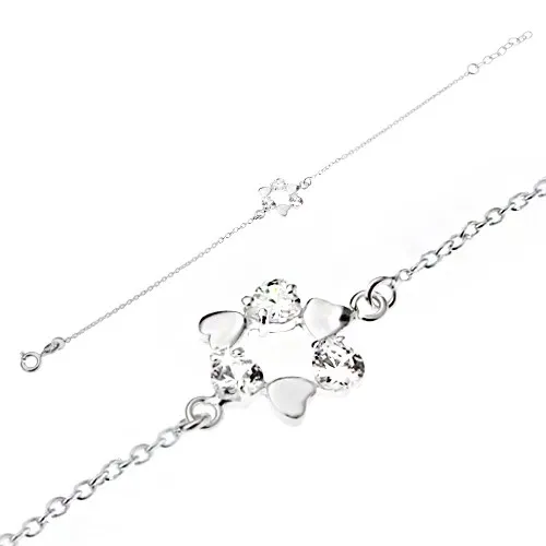 Řetízek na ruku ze stříbra 925, kruh ze souměrných srdcí, čiré zirkony