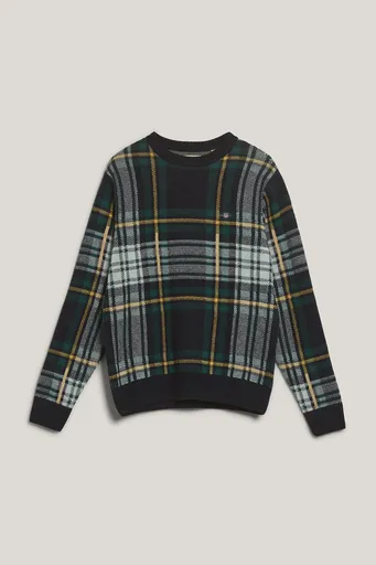 SVETR GANT CHECKED KNITTED C-NECK NAVY