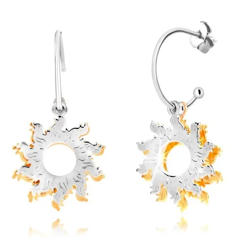 Náušnice ze stříbra 925 - úzký polokruh, dvoubarevná slunce a kuličky