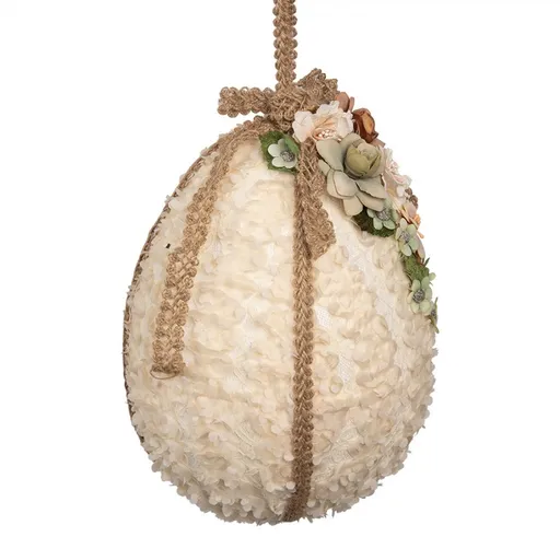 Béžová závěsná dekorace vajíčko zdobené květy Fancy - Ø 20*29 cm Clayre & Eef