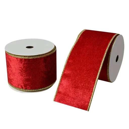 Červená dekorační stuha se zlatým okrajem - 6.3 cm * 5 m Clayre & Eef