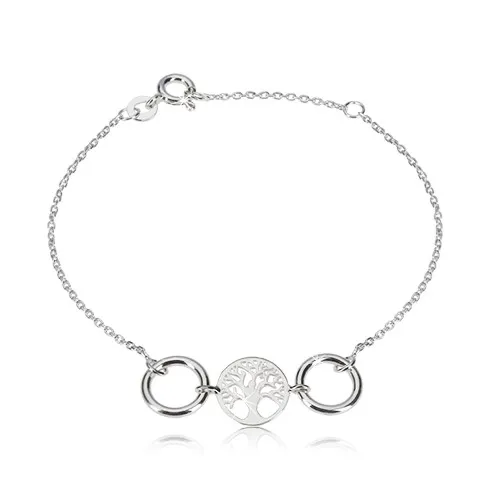 Náramek ze stříbra 925 - vyřezávaný kruh se stromem života, dva lesklé kroužky
