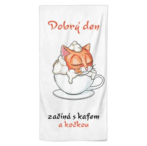 Osuška Dobrý den začíná s kočkou (Velikost osušky: 100x170cm)