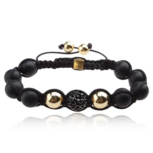 Shamballa náramek - matné černé korálky, ocelově šedá zirkonová kulička