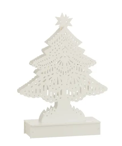 Dekorace bílý dřevěný stromek s led světýlky - 15*4*23 cm J-Line by Jolipa
