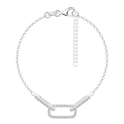 Náramek ze stříbra 925 - tři oválná očka řetízku s čirými zirkony