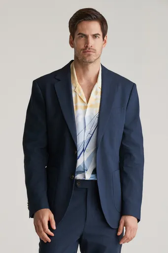 BLEJZR GANT SLIM COT/LINEN SUIT JACKET EVENING BLUE