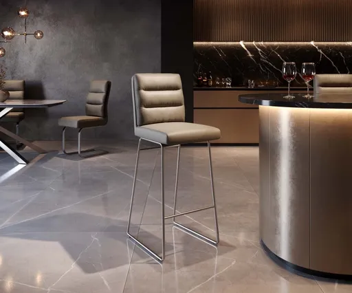 Barová židle Pela-Flex pravá kůže béžová tenká podnož nerezová