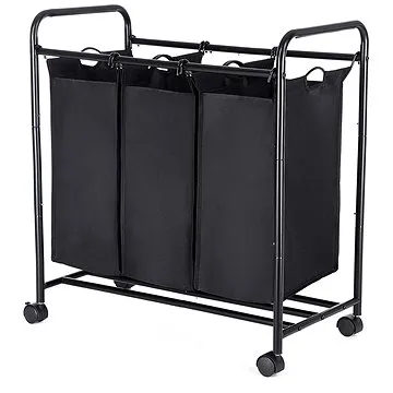 Songmics Koš na tříděné prádlo 3 × 44 l pojízdný se třemi koši černý (LSF003B)