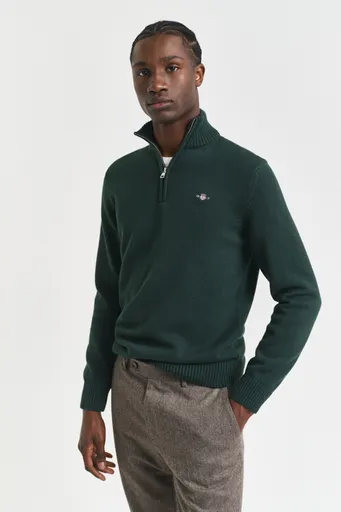 SVETR GANT CASUAL COTTON HALF ZIP TARTAN GREEN