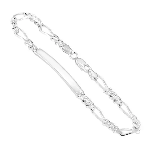 Stříbrný 925 náramek s lesklou destičkou, vzor Figaro