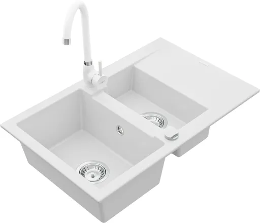 MEXEN/S Gaspar granitový dřez 1.5 s odkapávačem včetně baterie Telma, bílá 6507-20-670200-20