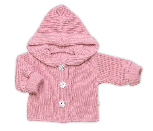 Baby Nellys Pletený svetřík s kapucí a knoflíčky Made with Love, růžový