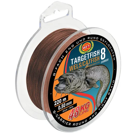 Wft splétaná šňůra targetfish 8 catfish hnědá - 2000 m 0,50 mm 48 kg
