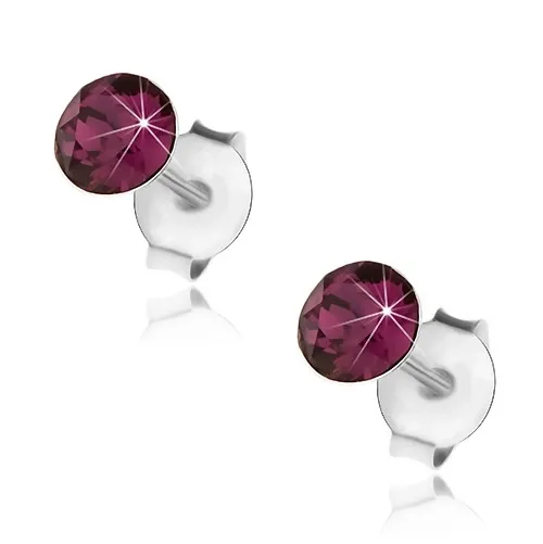 Náušnice ze stříbra 925, kulatý Swarovského krystal fialové barvy, 4 mm