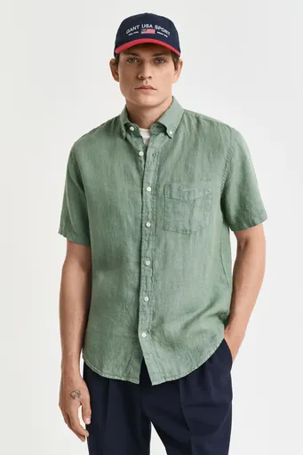 KOŠILE GANT REG GMNT DYED LINEN SS SHIRT KALAMATA GREEN