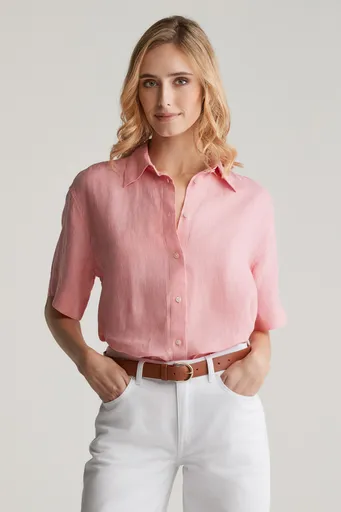 KOŠILE GANT REL LINEN SS SHIRT GERANIUM PINK