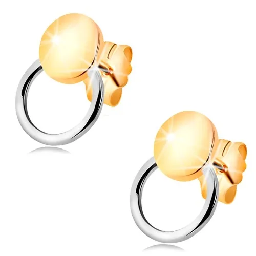 Náušnice ze 14K zlata - lesklý kruh s tenkým kroužkem, dvoubarevné provedení